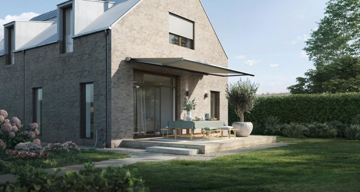 Frimey Kassettenmarkise Klinkerfassade