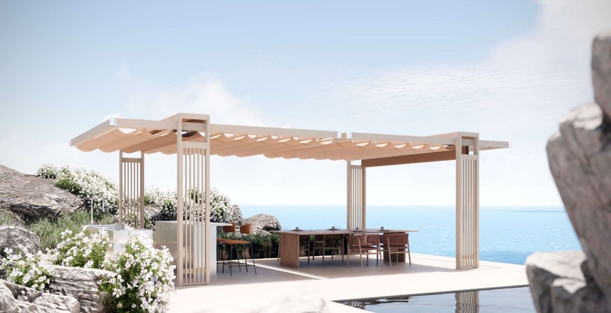 Frimey Segelmarkise freistehend Terrasse