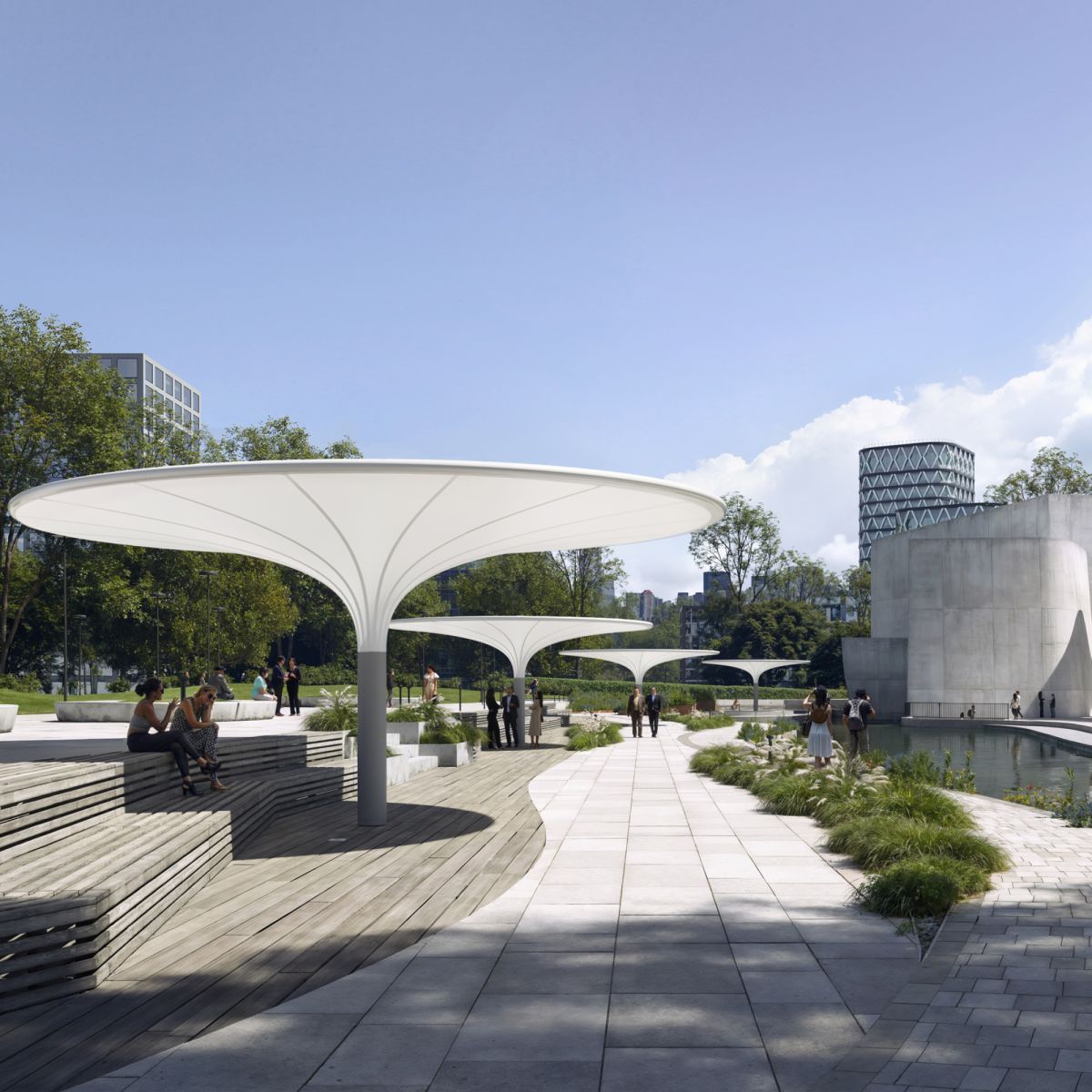 Frimey textile Architektur Schirmdach