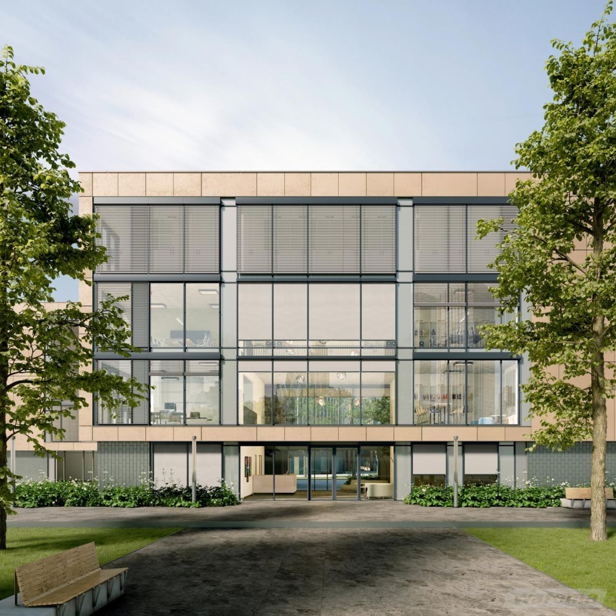 Frimey Sonnenschutz Krankenhaus Glasfront